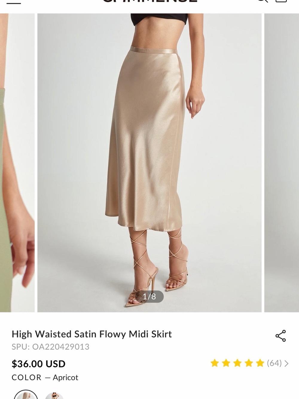 Commense Satin Midi Skirt in Apricot